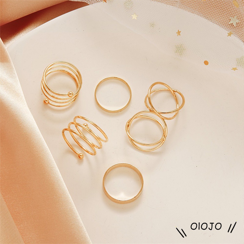 6Pcs Cincin Retro Bahan Stainless Steel Untuk Hadiah Aksesoris Fashion - Ol