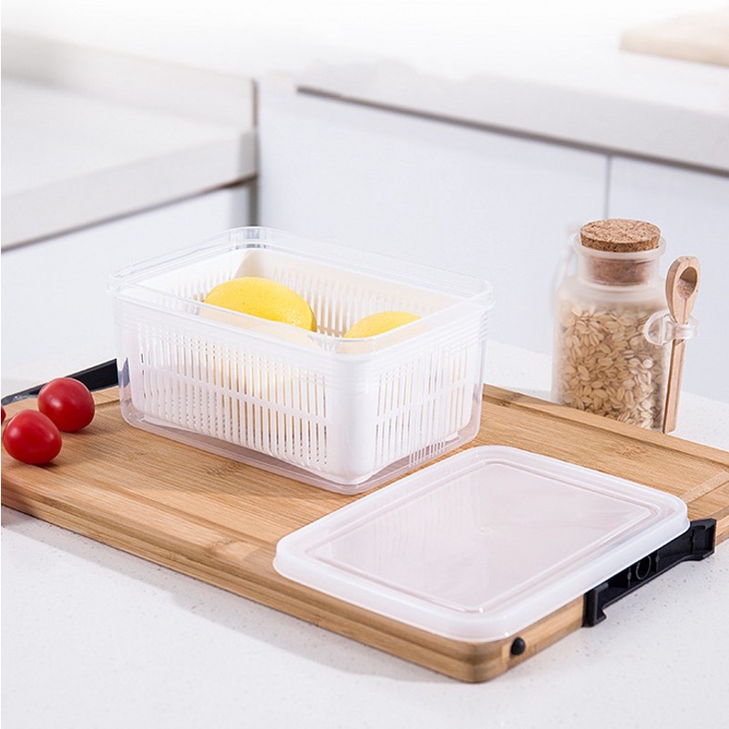 1PC Rectangular Plastic Double vegetable and fruit Drain Basket with Lid For Kitchen