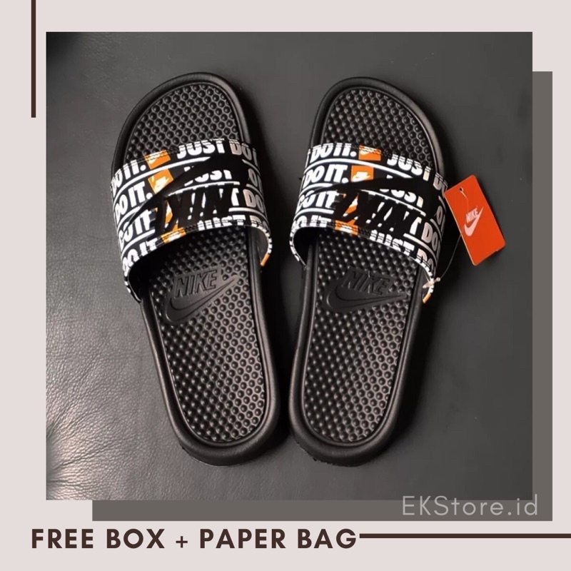 Sandal Slop Pria Murah JUST DO IT N1KE LIST OREN / Sandal Pria Berkualitas Murah/ Sandal Kulit Slop