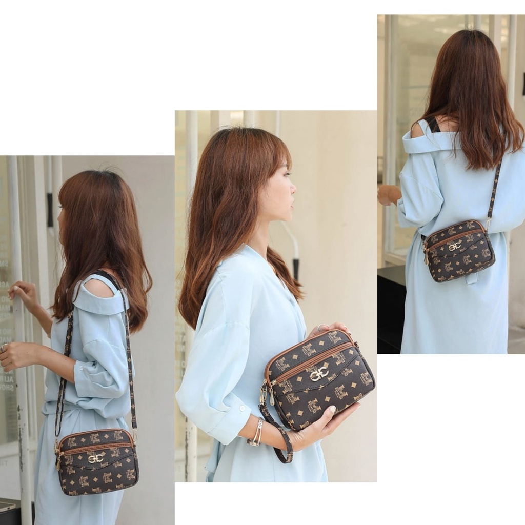 TAS SELEMPANG WANITA IMPORT PREMIUM KULIT COKLAT NAMSA TA375B7 SLING BAG KECIL KOREA BRANDED BATAM