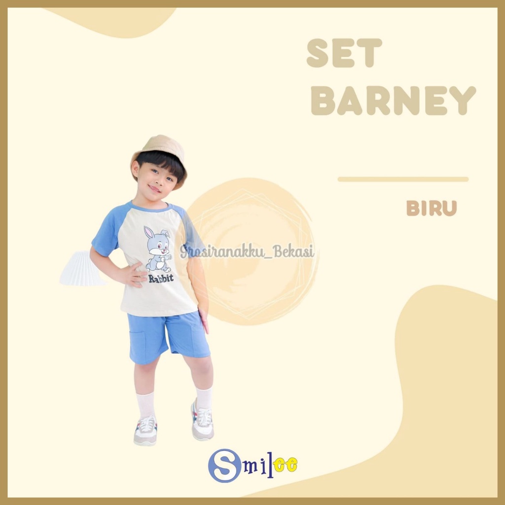 Setelan Anak Unisex  Barney  Smilee  Warna  Biru  Rabbit Size 1-5 Thn