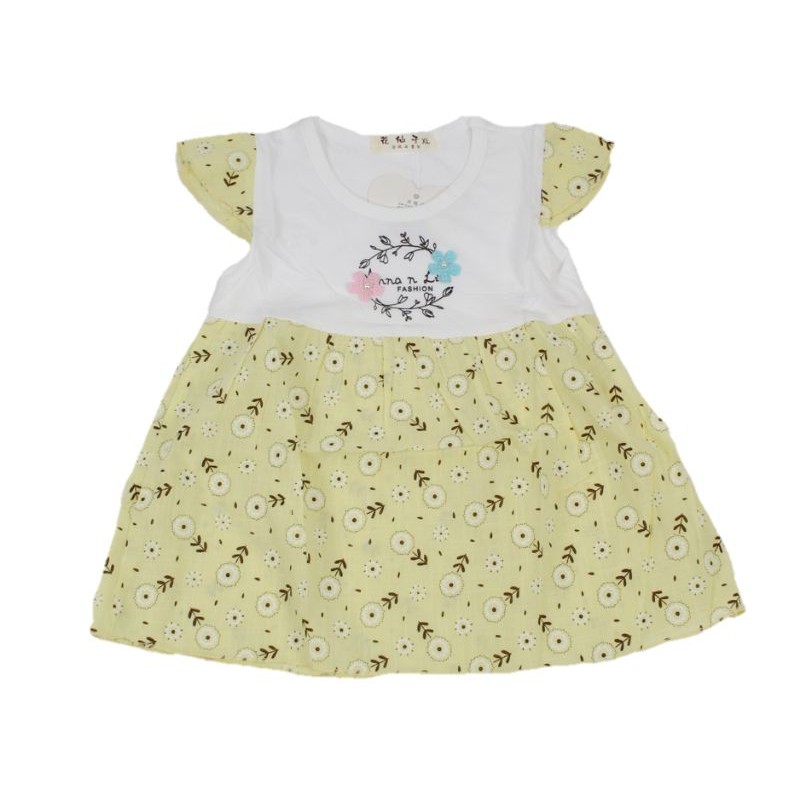 DRESS FASHION IMPORT PAKAIAN ANAK PEREMPUAN 6 BULAN-1 TAHUN MOTIF HI LUGH