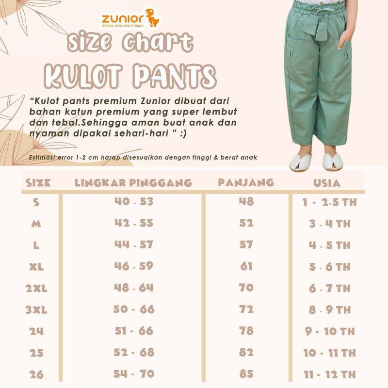 Celana Anak Perempuan Kulot Panjang Bahan Katun Warna Hitam Mustard Harian Pants Zunior