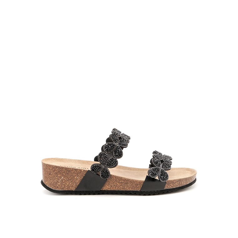 SANDAL SLIDE KULIT GRUNLAND WANITA ORIGINAL FLAT CASUAL HITAM GRW10