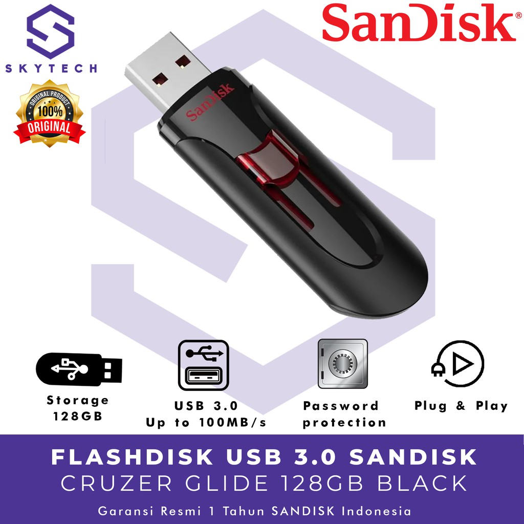 FLASHDISK SANDISK 128GB CRUZER GLIDE CZ60 ORIGINAL GARANSI RESMI