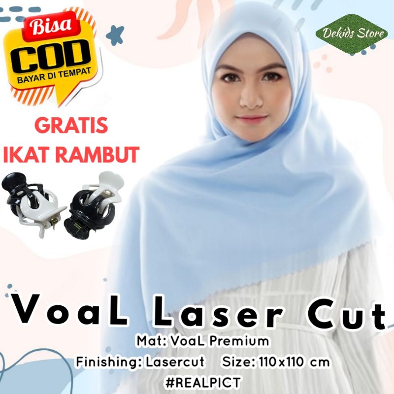 Scarf Hijab Segi Empat Polos Voal Lasercut Premium | Jilbab Kerudung Polos Segi Empat Adem