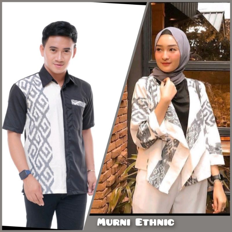 Baju Tenun couple dress tunik tenun kemeja pria lengan pendek baju tenun pria