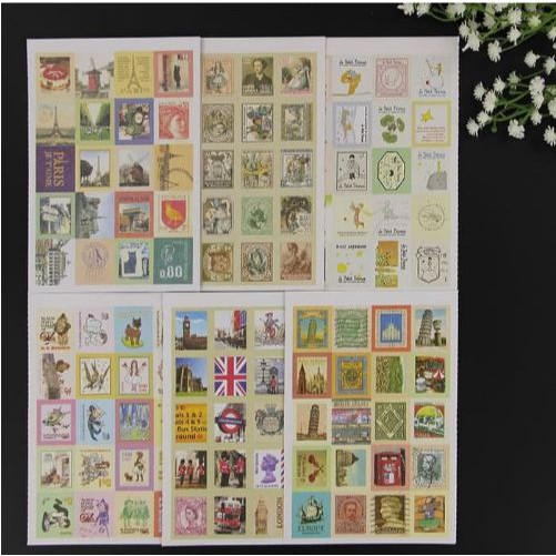 Stamp Diary Deco Sticker - 6 Design Vintage Retro Stamp (4pcs)