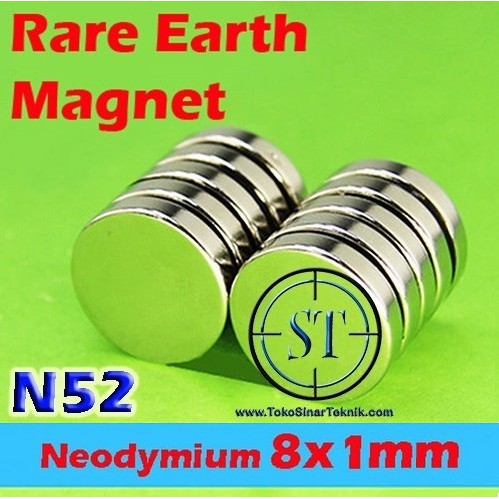 8x1mm Strong Magnet Neodymium 8x1mm Silinder N52 Bulat Silver Kuat Diameter 8mm