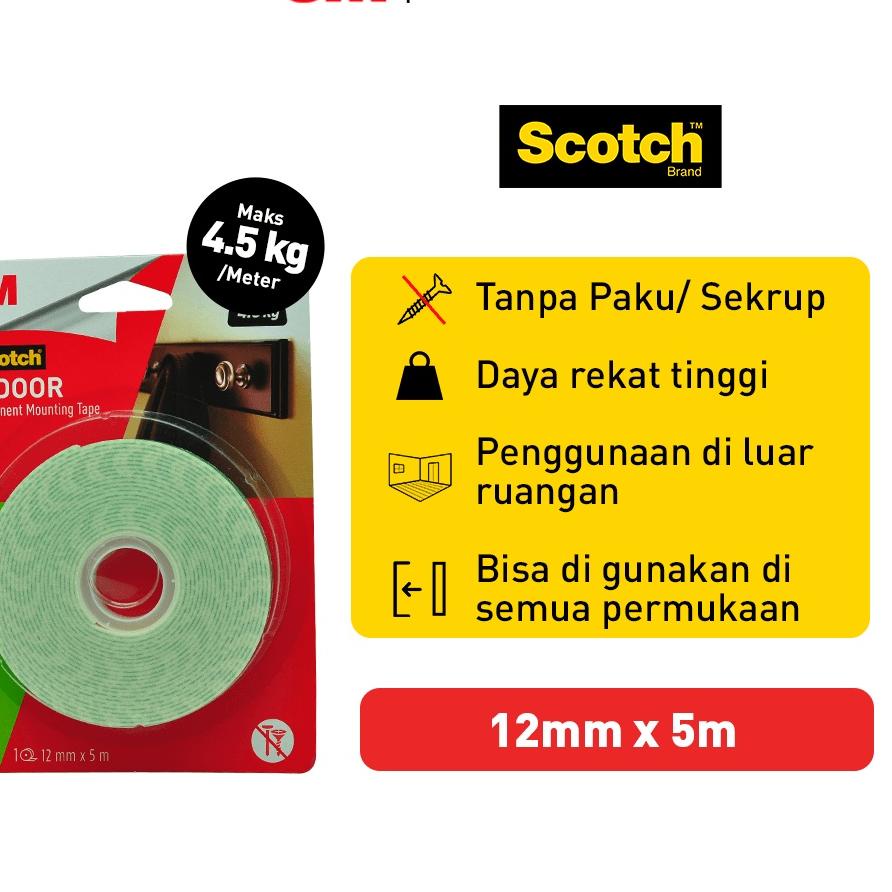 

3M Scotch Perekat Isolasi Mounting Tape CAT 110-5A / 12mm X 5m/ Maks 7 Kg/ Perekat Dua Sisi Permanen ,.
