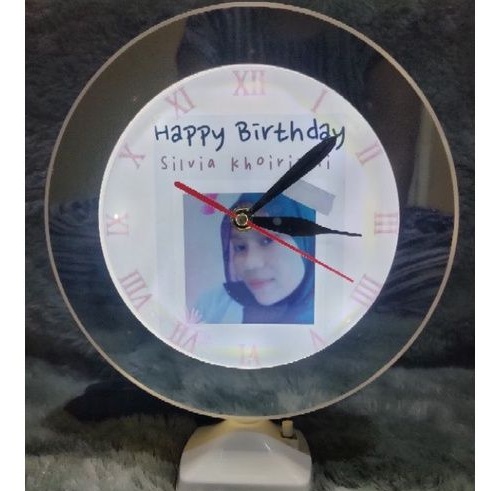 Cermin Kaca Jam Ajaib SATU HARI JADI Custom Photo, Kado Wisuda, Weding, TaffHome
