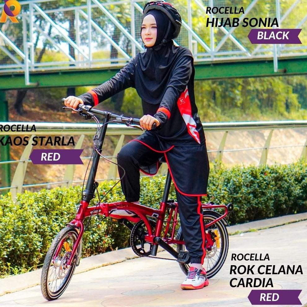 Baju Setelan Olahraga Sepeda Wanita Muslimah Hijab Kaos Rok Celana 2in1 Gowes Ori Murah Terlaris Shopee Indonesia