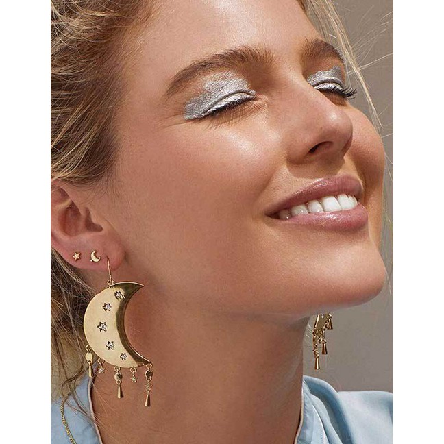 LRC Anting Tusuk Fashion Gold Moon Tassel Earrings D07544