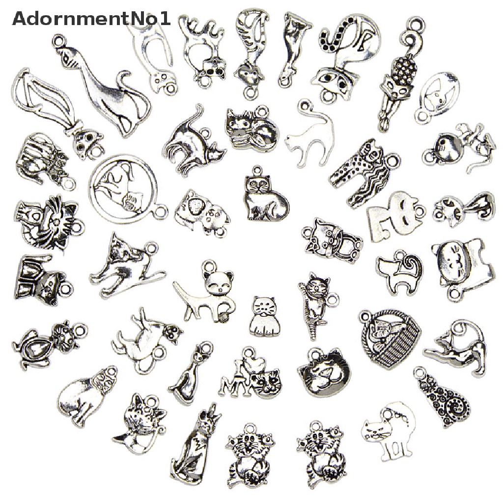 (AdornmentNo1) 42pcs / lot Liontin Bentuk Kucing Warna Silver Gaya Vintage Untuk DIY Perhiasan