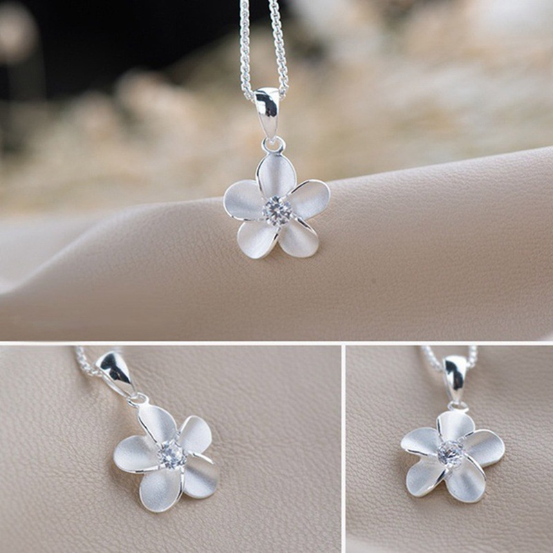 Fashion Jewelry 925 Sterling Silver Clavicle Chain Crystal Plum Blossom Pendant Necklace