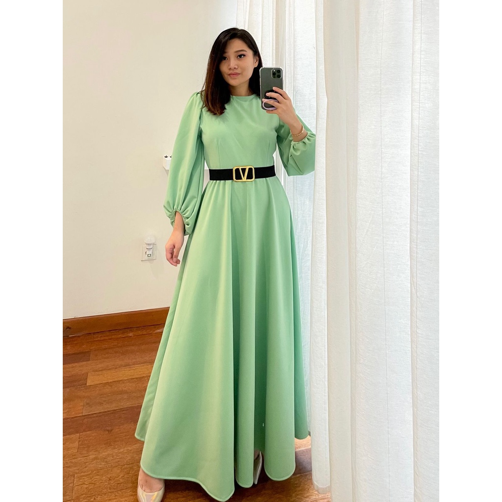 674# Dress wanita/Plus belt/ Kain melar scuba premium/gamis dress+FREE BELT V