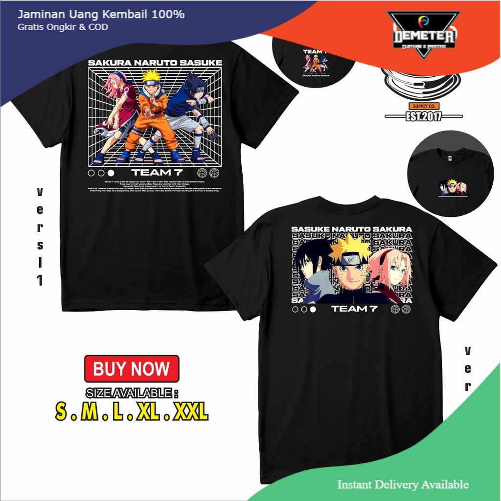 Kaos Baju NARUTO UZUMAKI SASUKE UCHIHA SAKURA HARUNO TEAM 7 Kaos Anime Naruto - Gilan