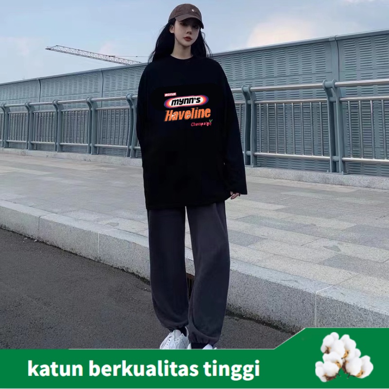 Korean kaos oversize lengan panjang kaos katun kaos polos