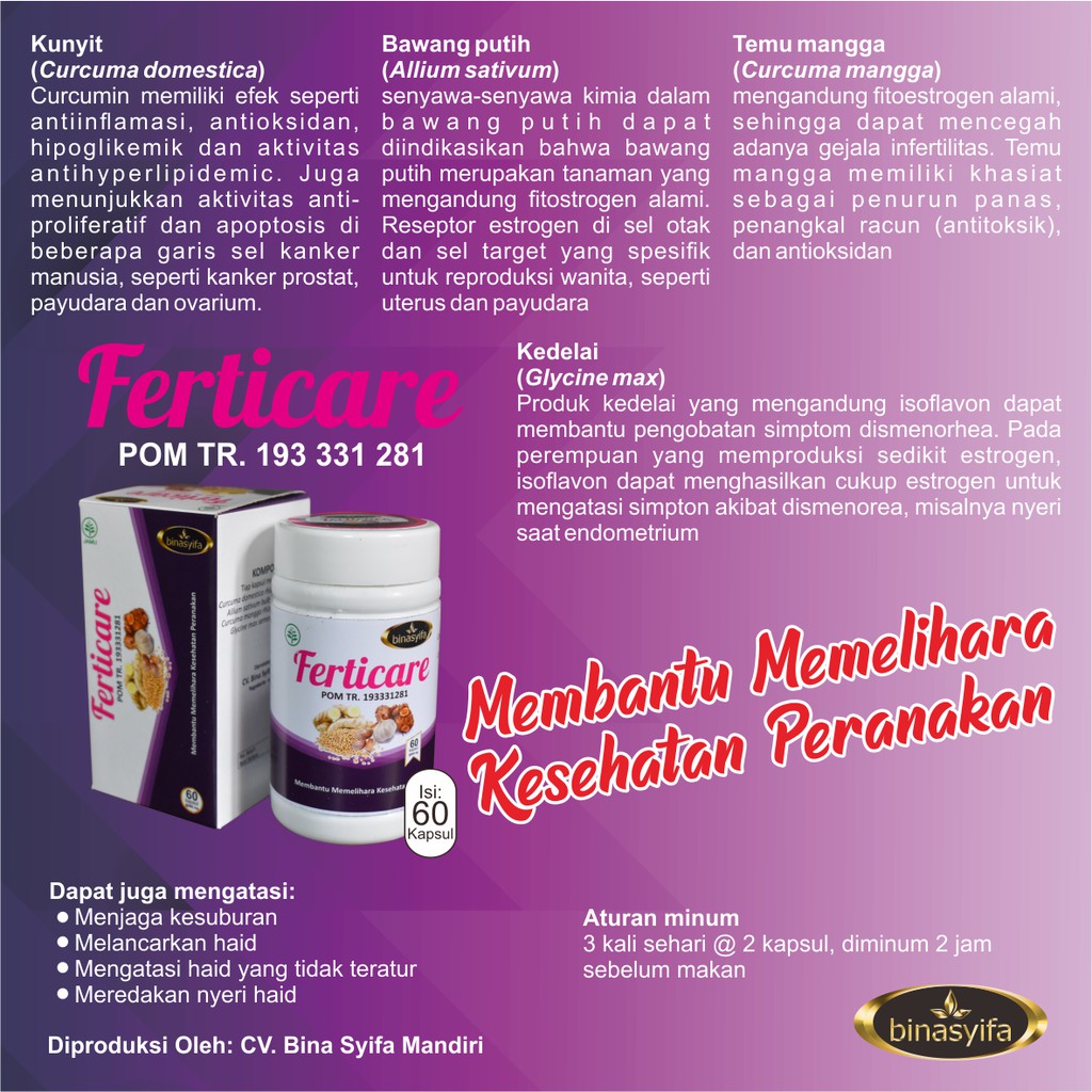 Ferticare Herbal Kesuburan Wanita Program Hamil Melancarkan Haid Menjaga Kesuburan Melancarkan Haid Binasyifa Herbal Shopee Indonesia