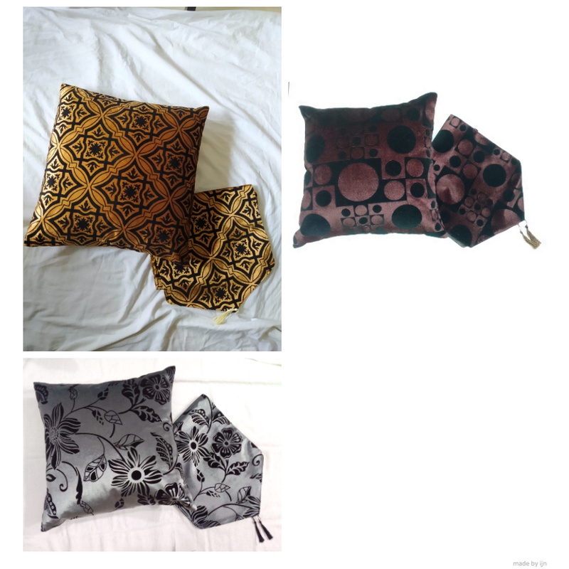 Sarung Bantal Sofa Set Plus Taplak Meja Bahan BLUDRU Ukuran 50x50