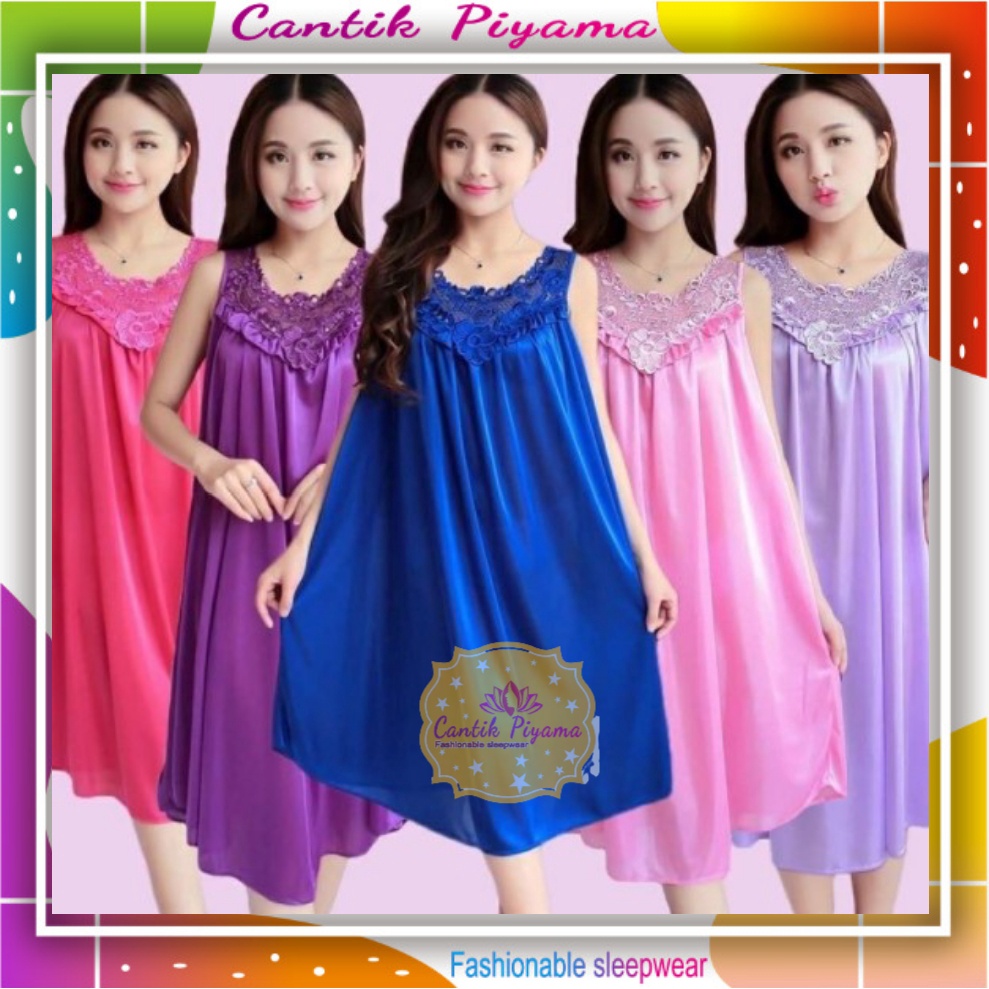 Baju Tidur Daster Lingerie Happy Sexy Dress Renda Jumbo XXL Satin LD 120cm