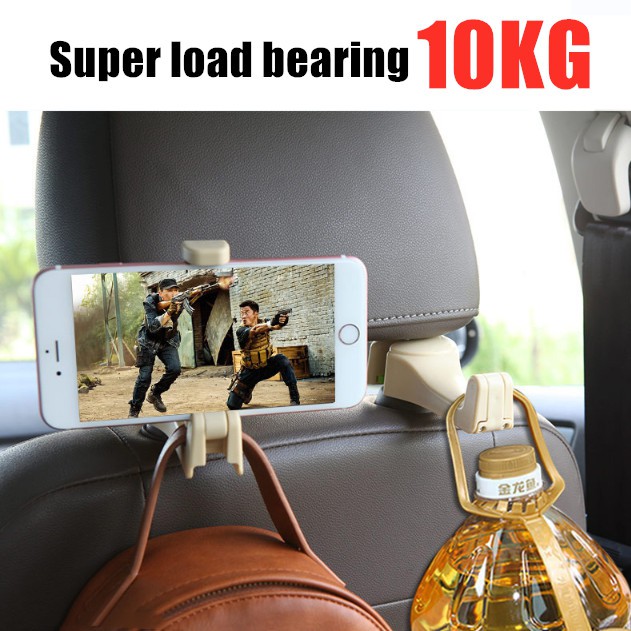 [Car Phone Holder+Hook] 2in1 Universal Car Hook Mobile Phone Holder Bracket Kendaraan Car Backseat Headrest Mount Organizer Back Seat Hange