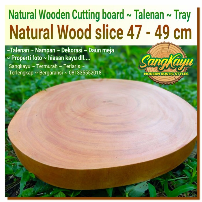 Talenan kayu alami diameter 47-49 cm properti foto tray daun meja kayu