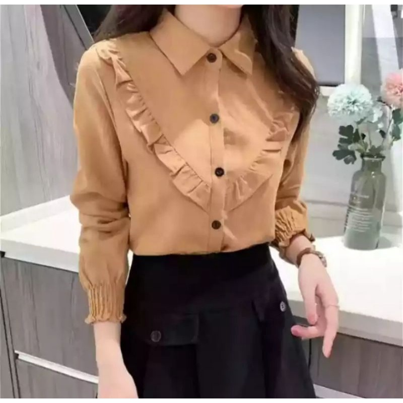 MELLIN BLOUSE// ATASAN KEMEJA RUFFLE TERBARU// ATASAN WANITA KOREAN STYLE// ATASAN MURAH// ATASAN SIMPLE BISA BAYAR DITEMPAT