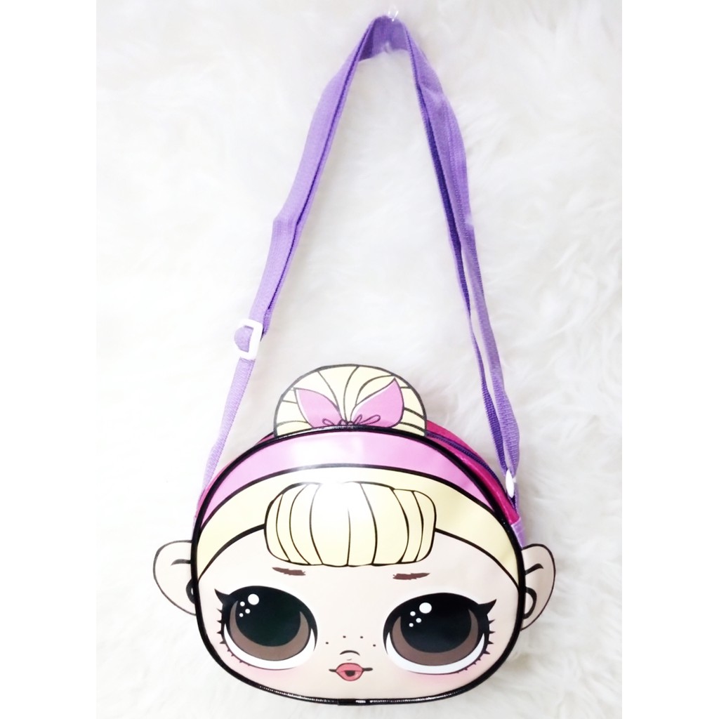 TK07 Tas Kulit/Kanvas Anak Slingbag Slempang Bulat Kepala LOL 21x18x7cm