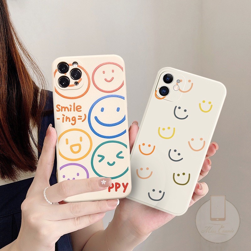 Casing Smile-ing Square Edge Case Oppo A16 A74 A35 Reno 4 Reno 5 A94 A15 A35 A12 A54 A5s A3s A53 A33 2020 Reno 5F  F19pro A7 A12E A11K A15s A5 A9 2020 Reno 4F Reno 4Lite A92 A52 A72 A11 A31 2020 A1K Colorful Cute Kawaii Smiley Soft TPU Casing Cover-8