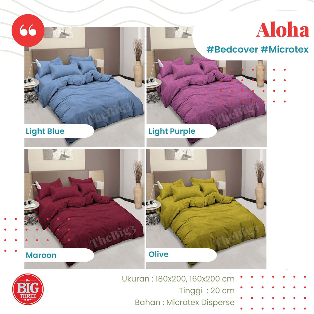 ALOHA Bedcover + Sprei POLOS 180x200 / 160X200 Ungu Hijau Orange Coklat Abu Salem Pink - King Queen 180 160 BC