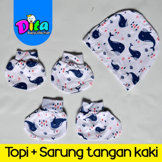 Sarung Tangan Kaki + Topi Motif Bayi Murah / Kaos tangan kaki bayi Murah