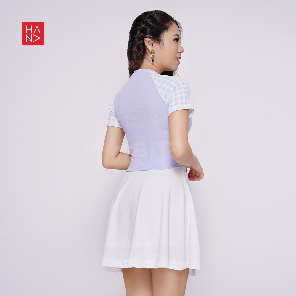 Hana Fashion - Bomi Raglan Chekered Blouse Crop Top Atasan Wanita - CT279