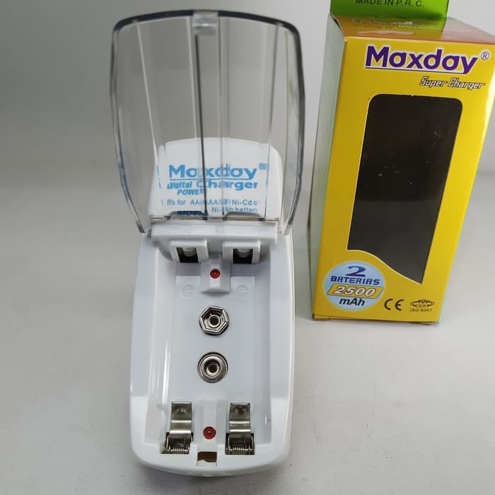 Alat Cas Charge Charger Maxday Super 2.500mAh 2slot AA/AAA + 1slot 9v dramashop