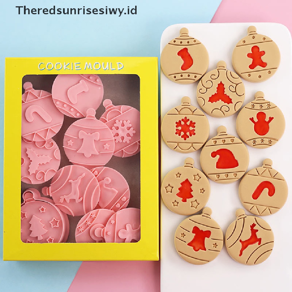 # Alat Rumah Tangga # 10pcs / Set Stempel Embosser Pemotong Fondant Kue Kering Bentuk Bulat Desain Pohon Natal