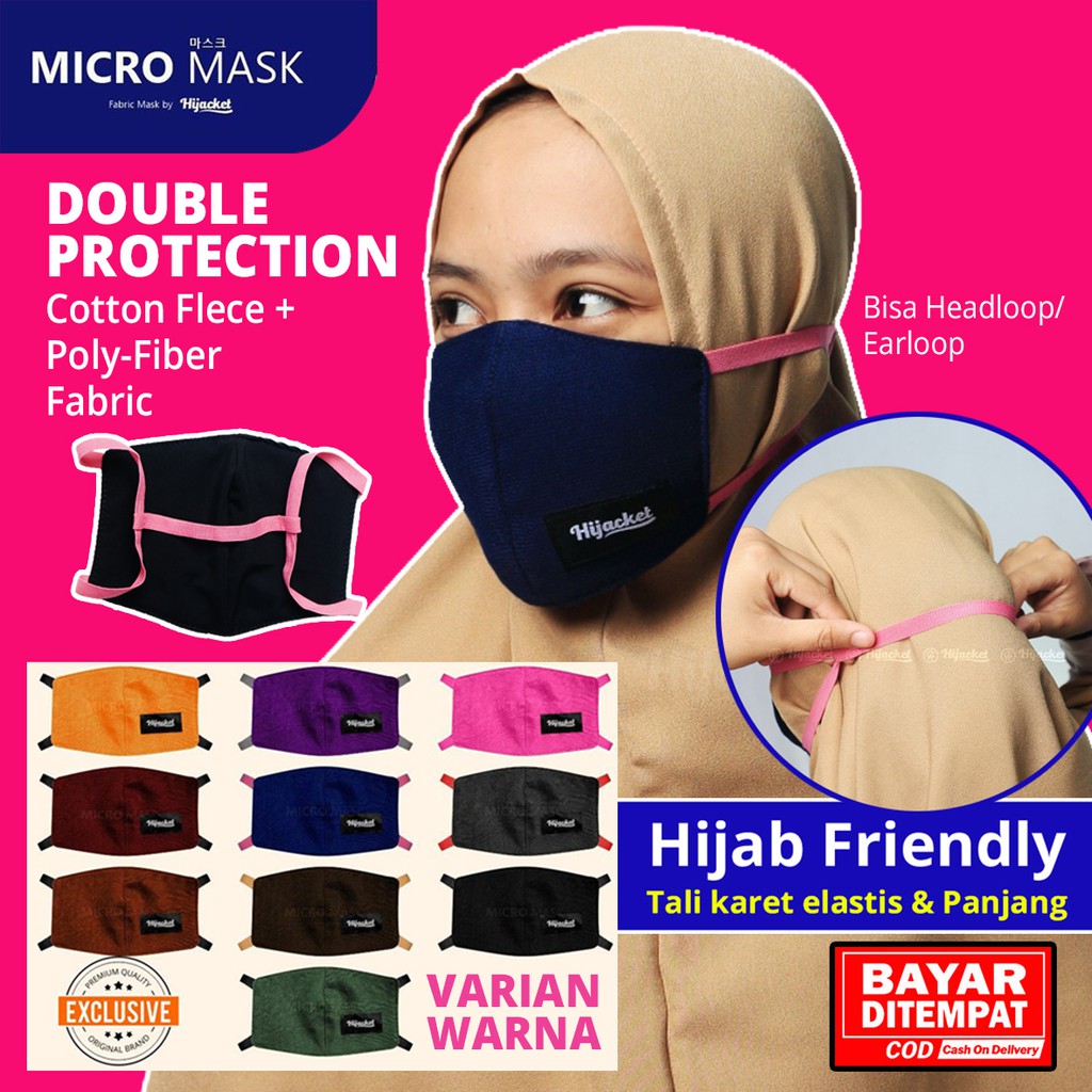  Masker  Hijab  Kain  Tali Karet  Panjang 2 lapis Headloop 