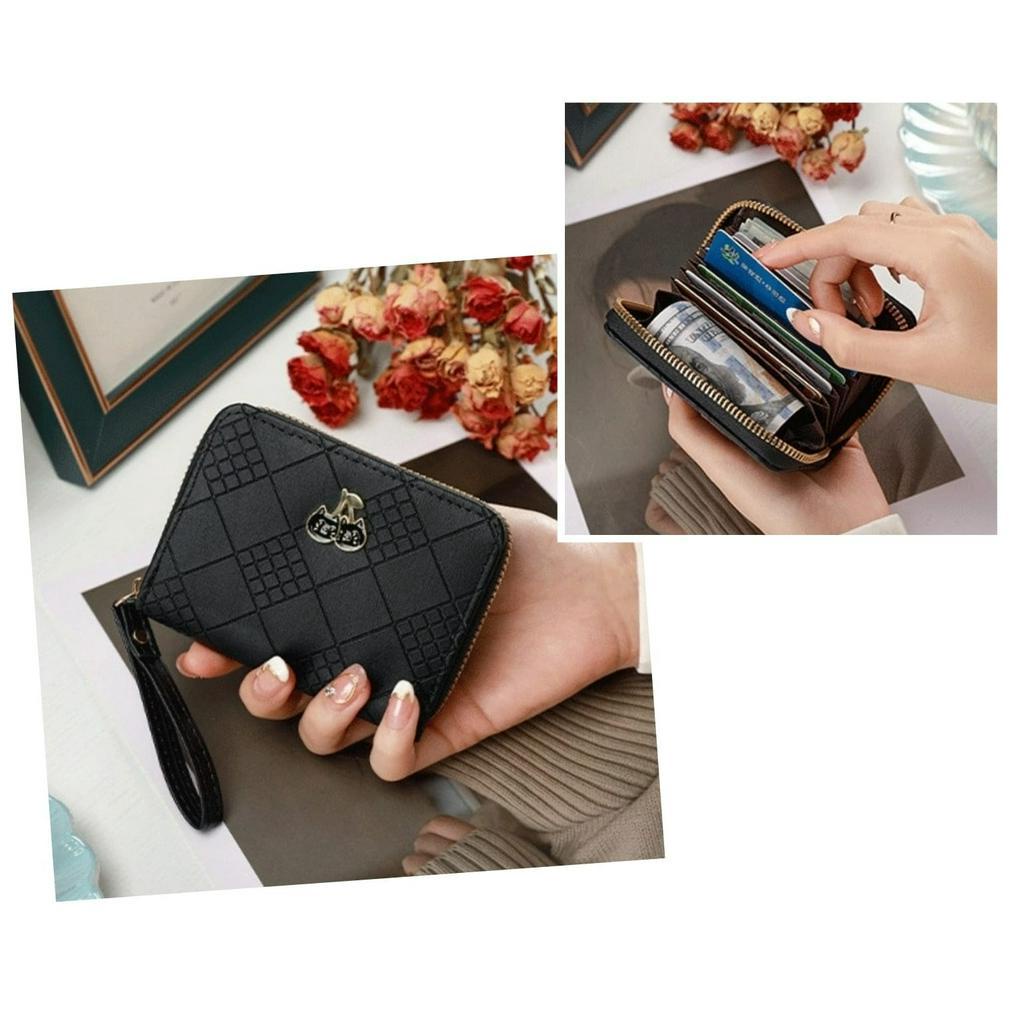 DOMPET KARTU WANITA KECIL MURAH IMPORT PREMIUM ATM CARD HOLDER KULIT HITAM WA694B5 KOREA BRANDED BATAM FASHION KEKINIAN REMAJA CEWEK LUCU MINI DELPHINIA