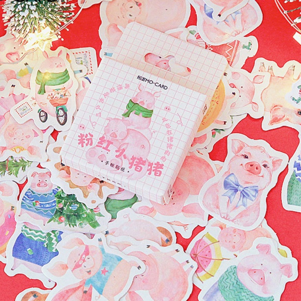 46 Pcs/set Pink Cartoon Cute Pig Pattern Stickers For Diy Crafts Scrapbooking Decoration