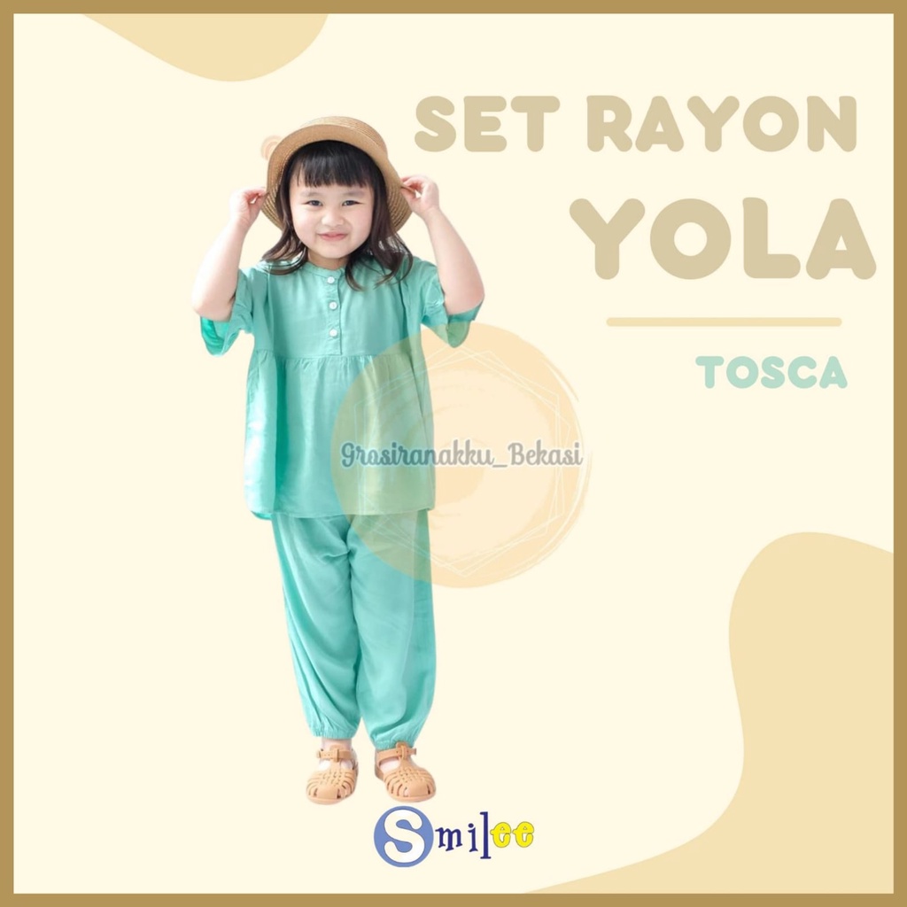 Setelan Anak Rayon Polos Smilee Yola Warna Tosca Size 1-5Tahun