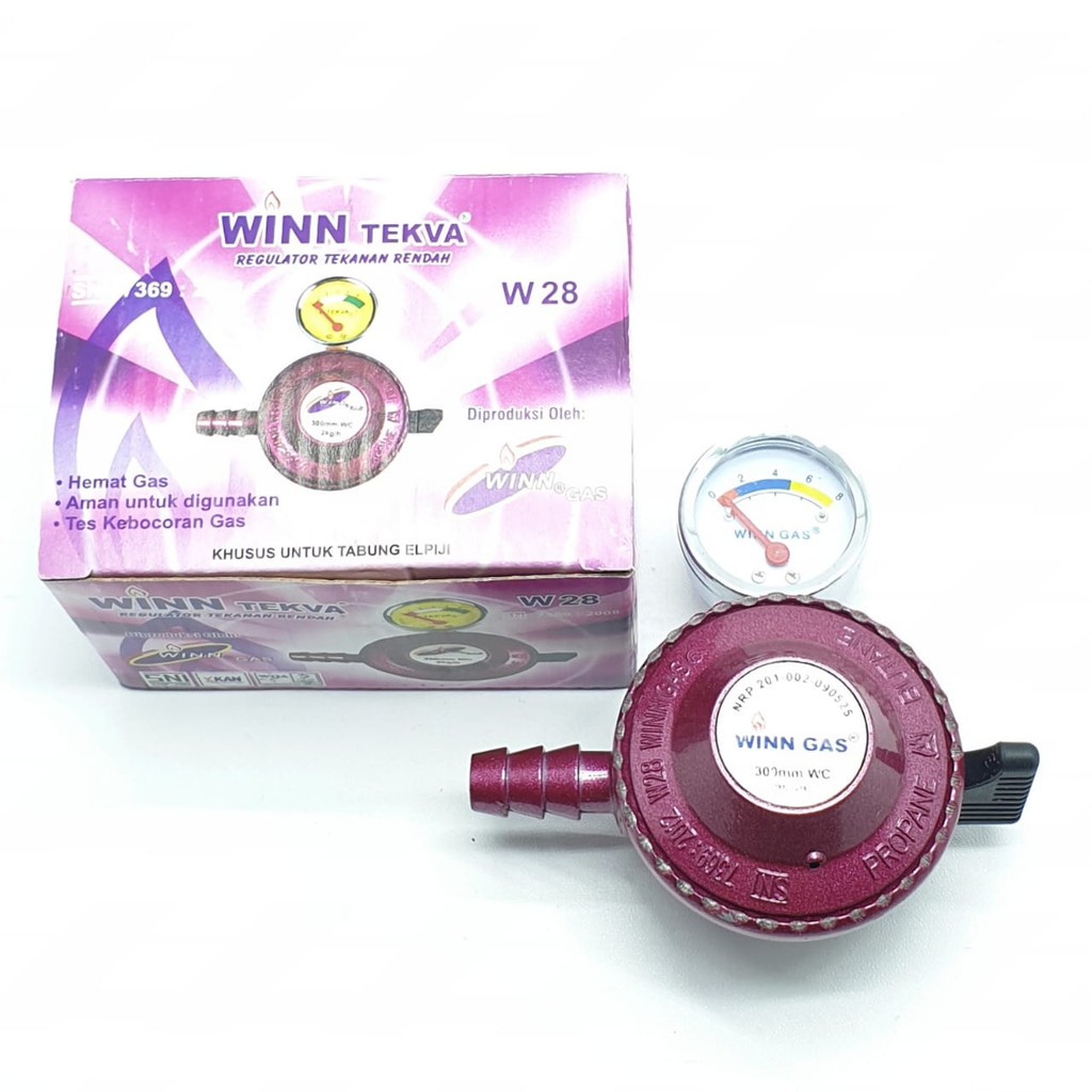 SET Winn Gas W-28M Meter + Selang HIJAU 5 Lapis 2 Mtr + 2 Klem Kuping / Regulator Gas + Selang Gas