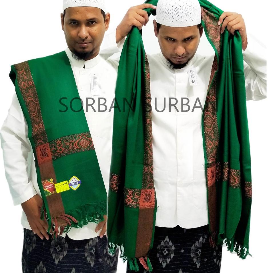 SALEE.. Sorban Arafat Hijau Rumbai, Kashmiri Hijau, Sorban Panjang Almas Tristar Hijau