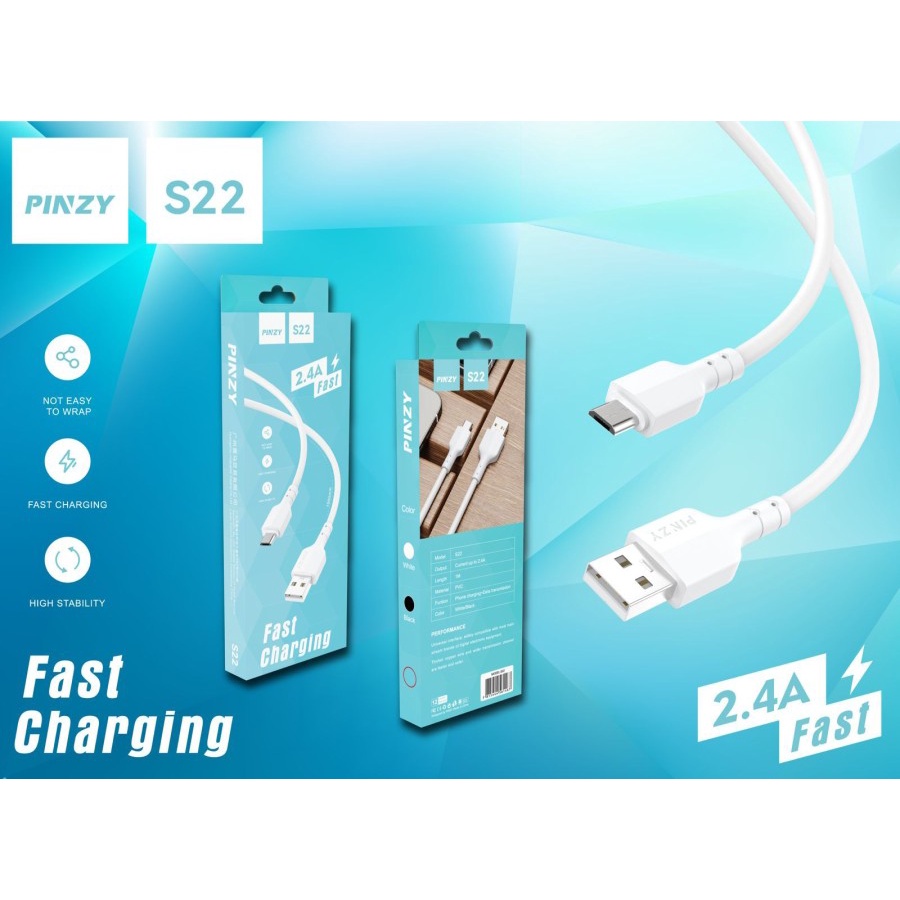 Kabel Data S22 Micro USB Material PVC Output 2.4A Fast Charging