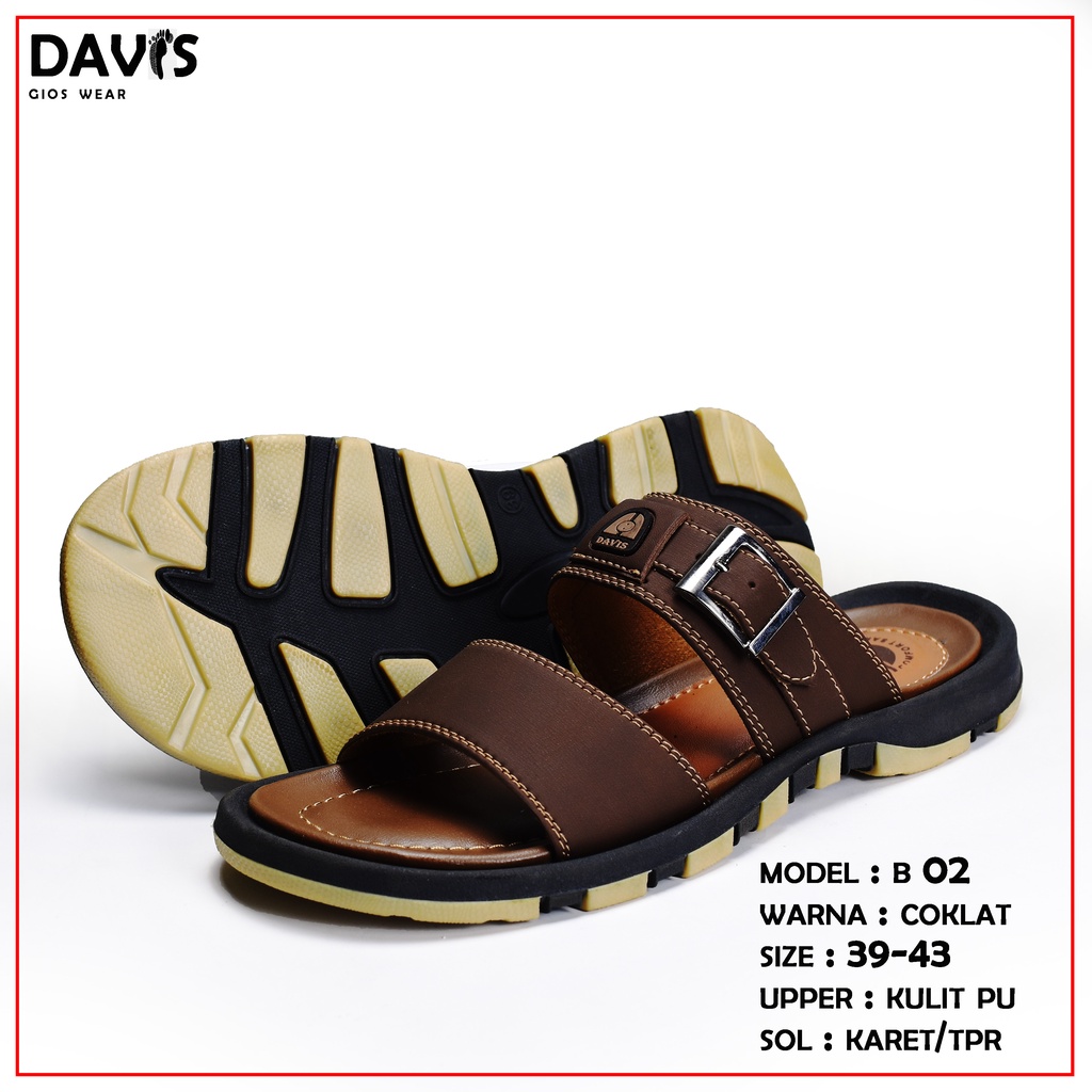 sandal pria keren kekinian davis fashion slop original sandal pria casual slop pria 100% original kasual model 002