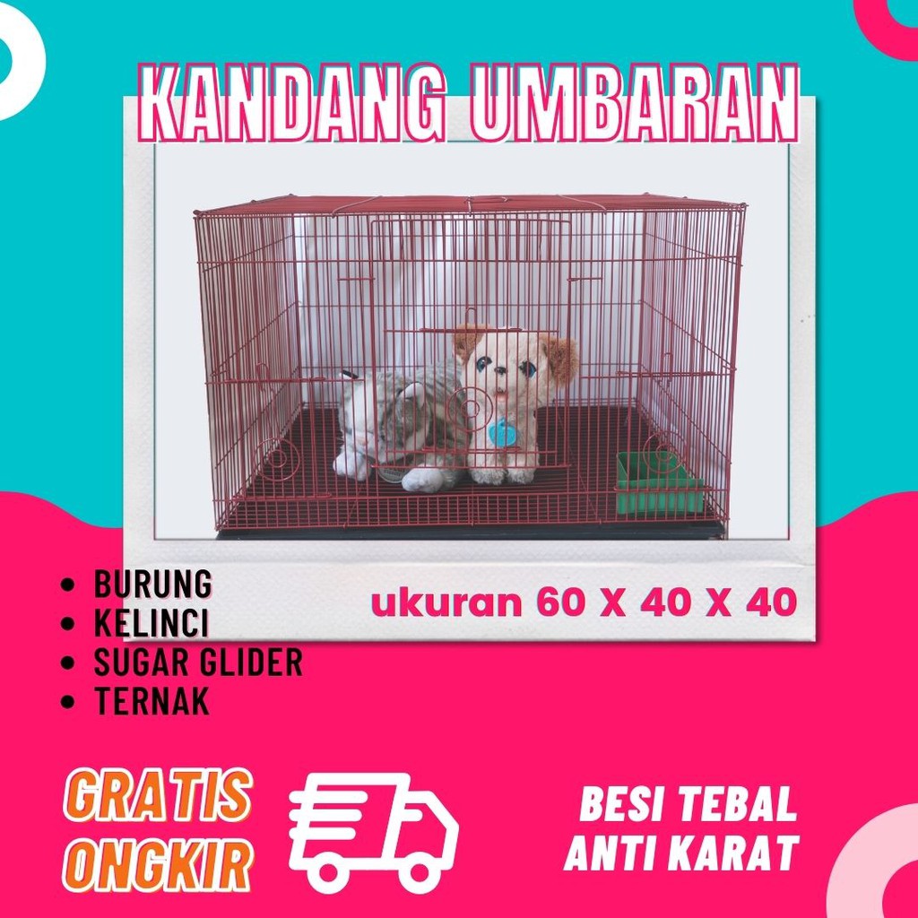 Kandang Besi Lipat 60x40x40 Untuk Burung, Kucing, Anjing, Sugar Glider, Hamster, Reptile Kandang Kuc