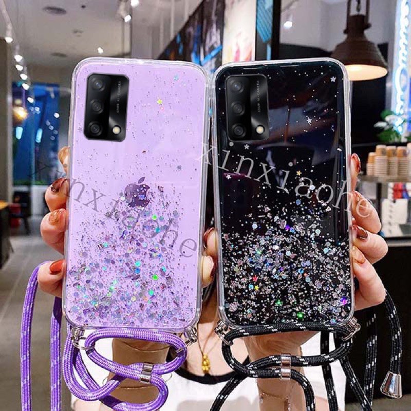 Case Tali Nagita Oppo A16 A54 4G A55 4G A74 4G A74 5G 2021 Lanyard Glitter Gantungan