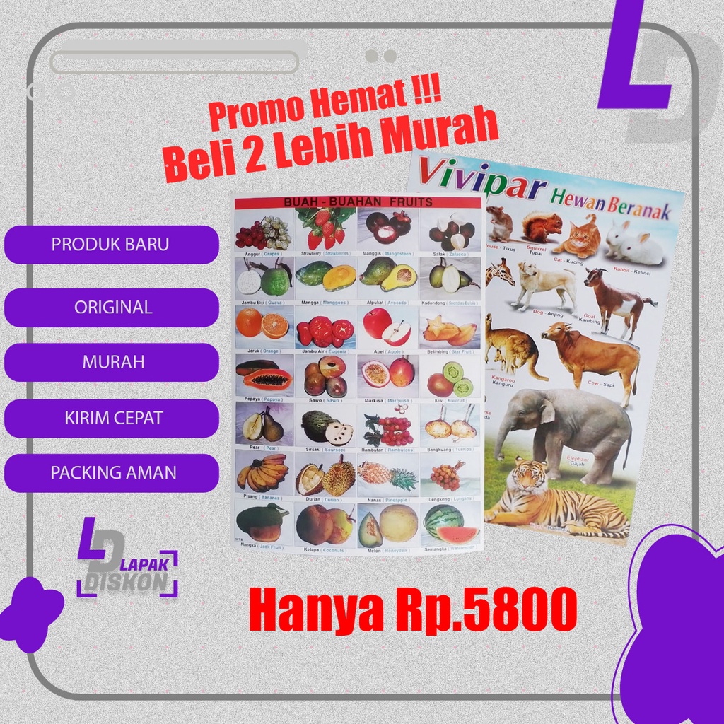 

Promo Poster Beli 2 Lebih Murah | Poster Buah-Buahan Dan Poster Hewan Beranak | Hewan Vivipar