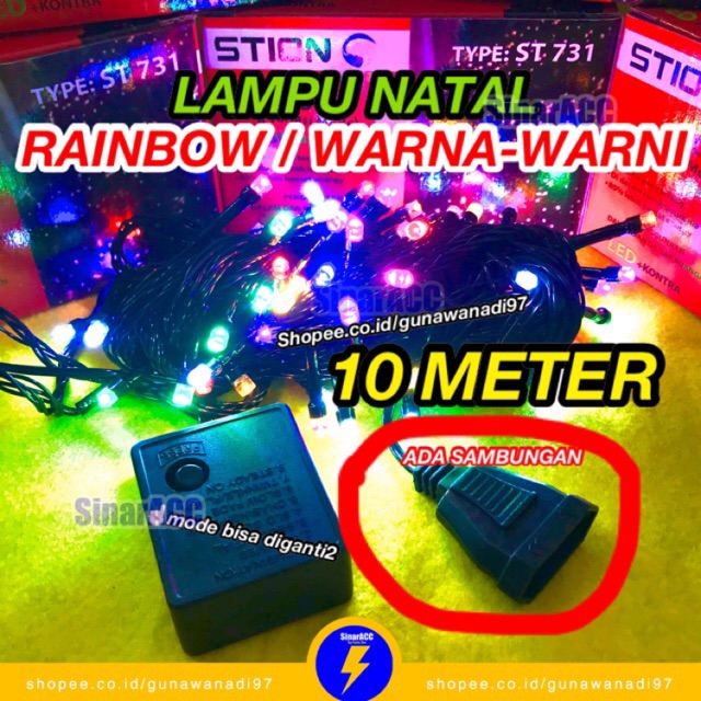 Lampu Natal Kabel Hitam 10 Meter Lampu Tumblr kabel hitam 10 Meter rainbow warna warni Led RGB