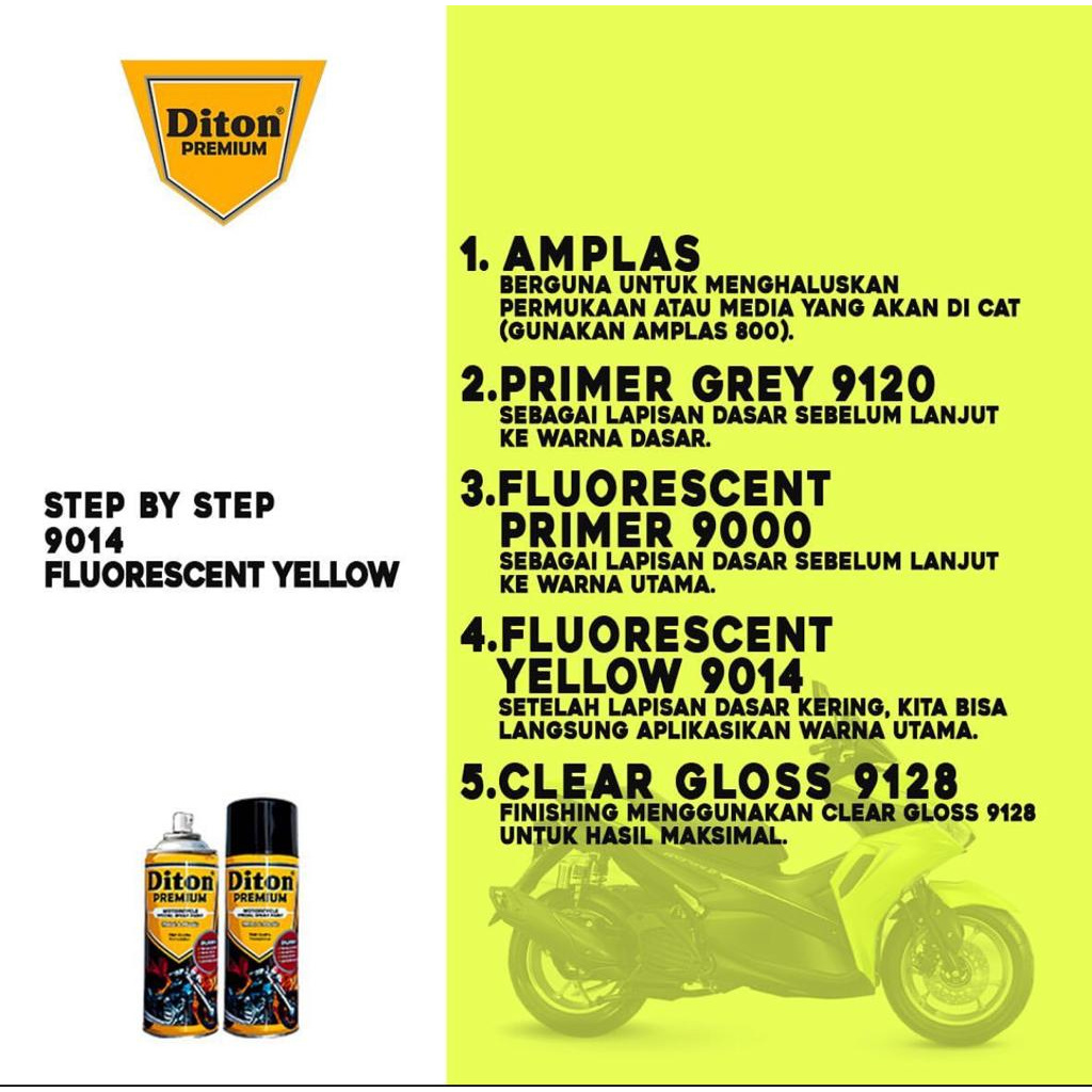 Cat Pilox Diton Premium FLUORESCENT YELLOW 9014 400cc warna kuning stabilo