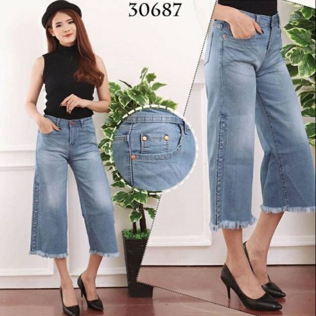 #30687 VJ ORIGINAL JEANS KULOT KANCING SAMPING