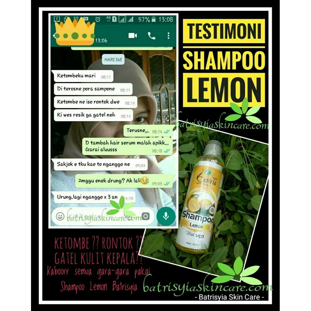 Shampoo Lemon Batrisyia 250 ml, Shampo Batris untuk Rambut Rontok dan Ketombe
